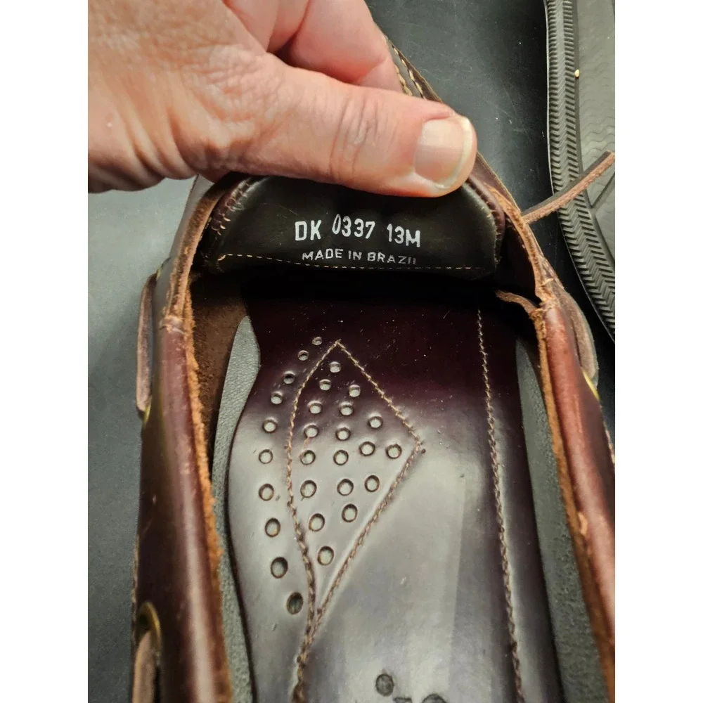Bass Mens Leather Boat Shoes 13M Brown Mahogany Deck Shoes 0337 Made in Brazil